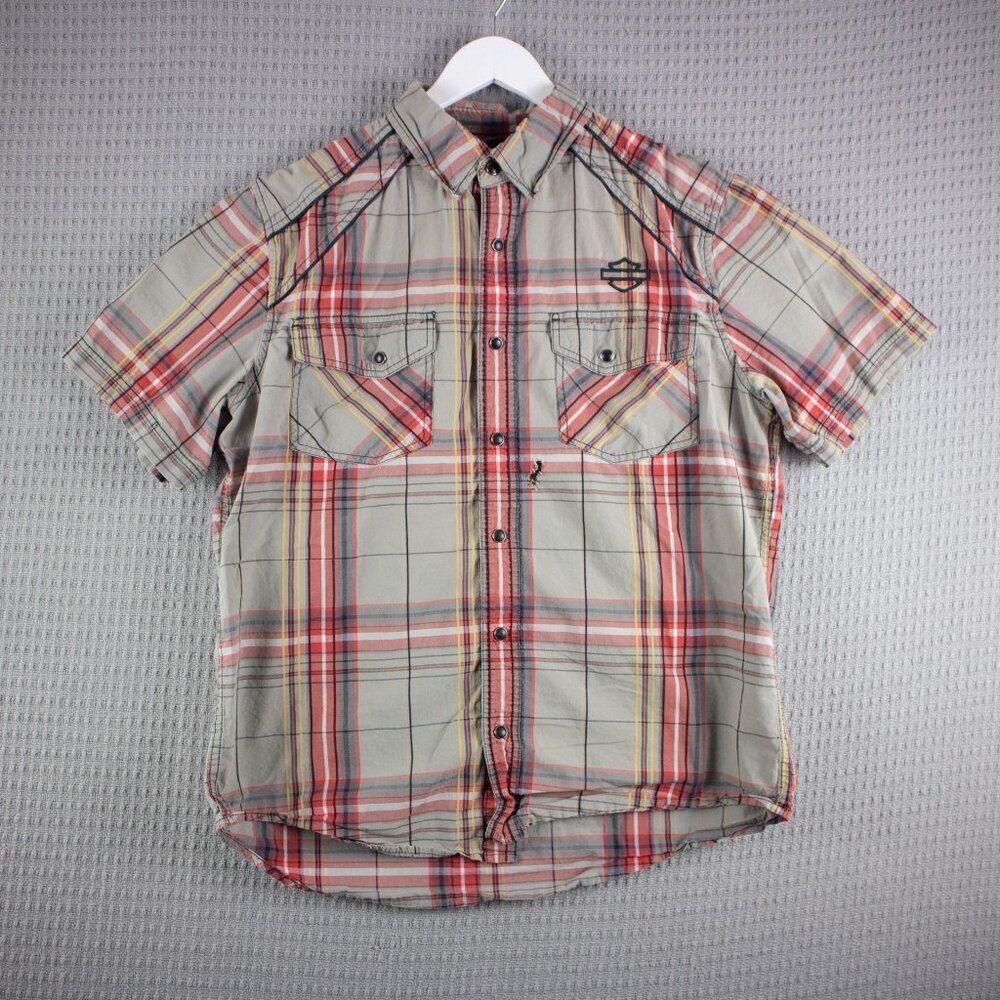 Harley David Plaid Button Up Embroidered Mens Large